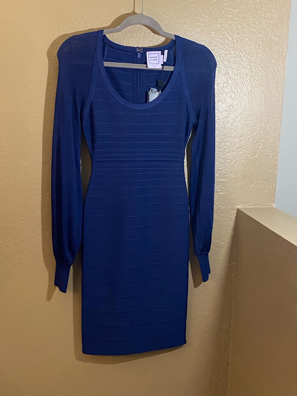 Herve Leger Royal Blue Long-Sleeve Bandage Dress